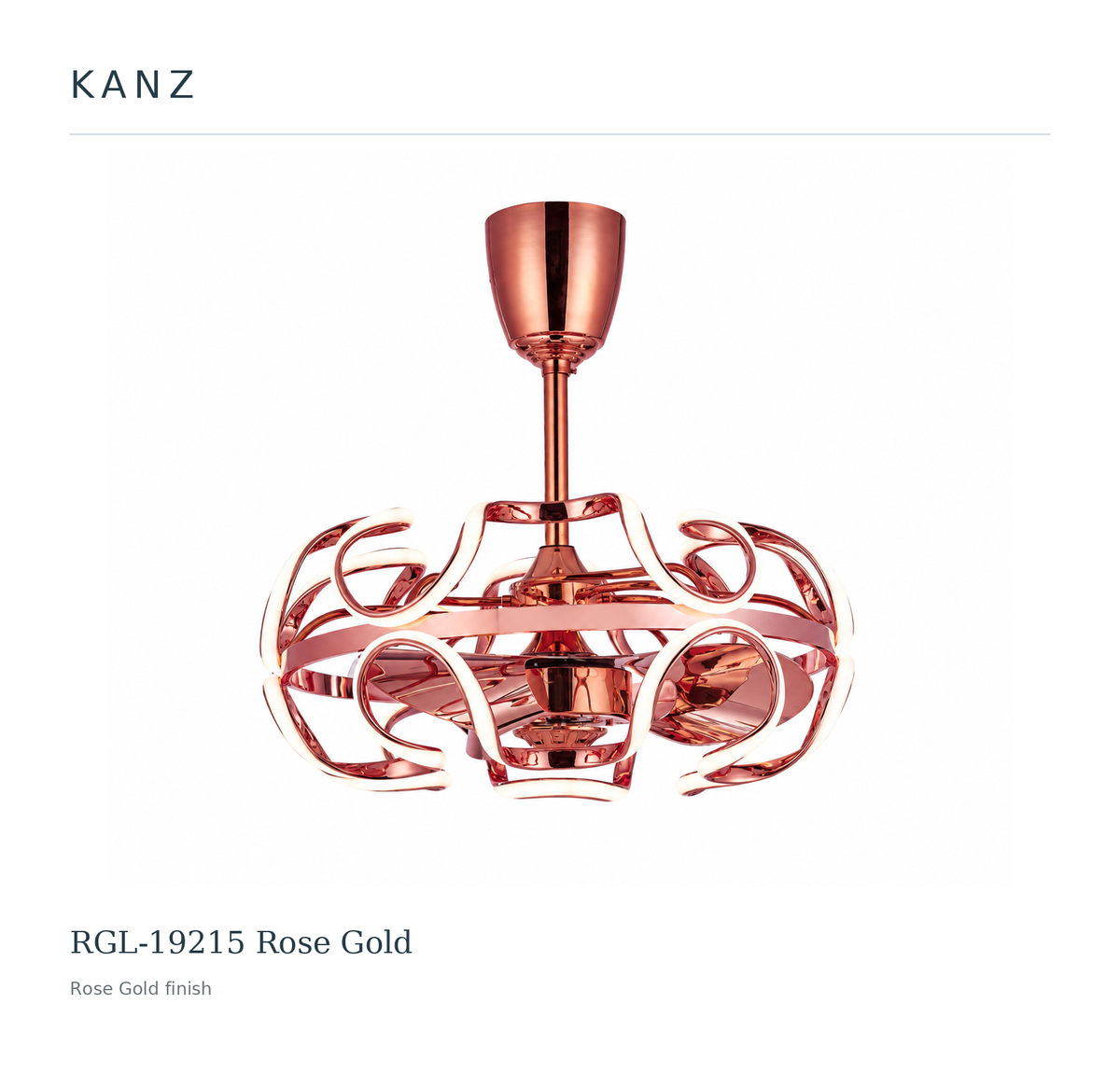 RGL-19215 Rose Gold chandelier fan — source-faithful front view