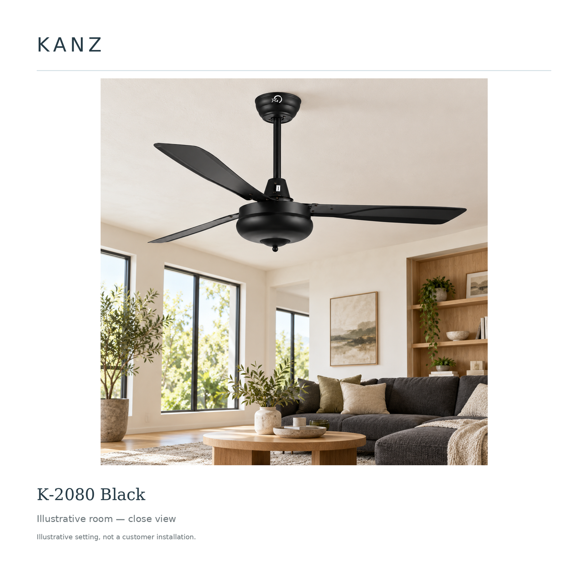 Kanz K-2080 Black — Illustrative room — close view; illustrative setting, not a customer installation.