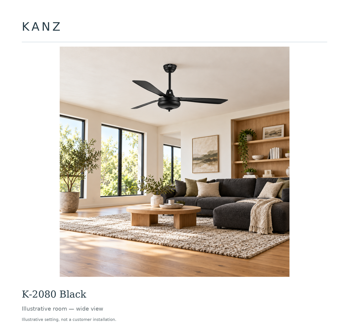 Kanz K-2080 Black — Illustrative room — wide view; illustrative setting, not a customer installation.