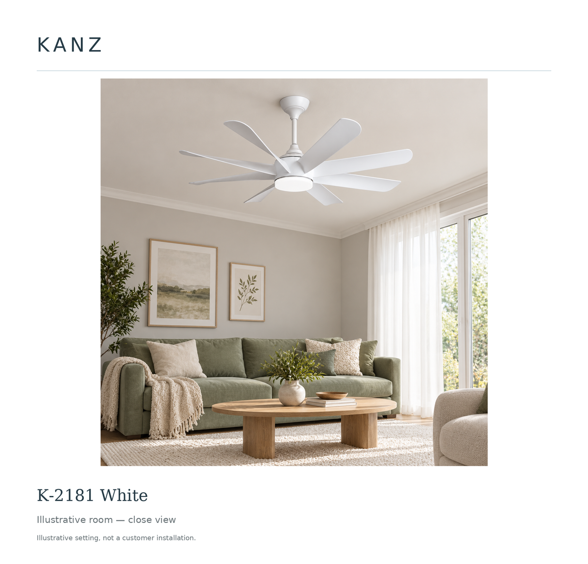 Kanz K-2181 White — Illustrative room — close view; illustrative setting, not a customer installation.