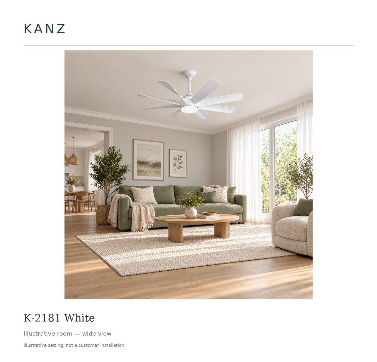Kanz K-2181 White — Illustrative room — wide view; illustrative setting, not a customer installation.