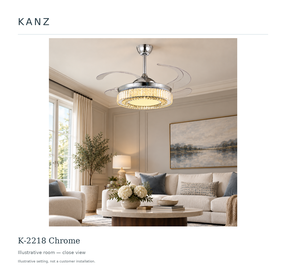 Kanz K-2218 Chrome — Illustrative room — close view; illustrative setting, not a customer installation.