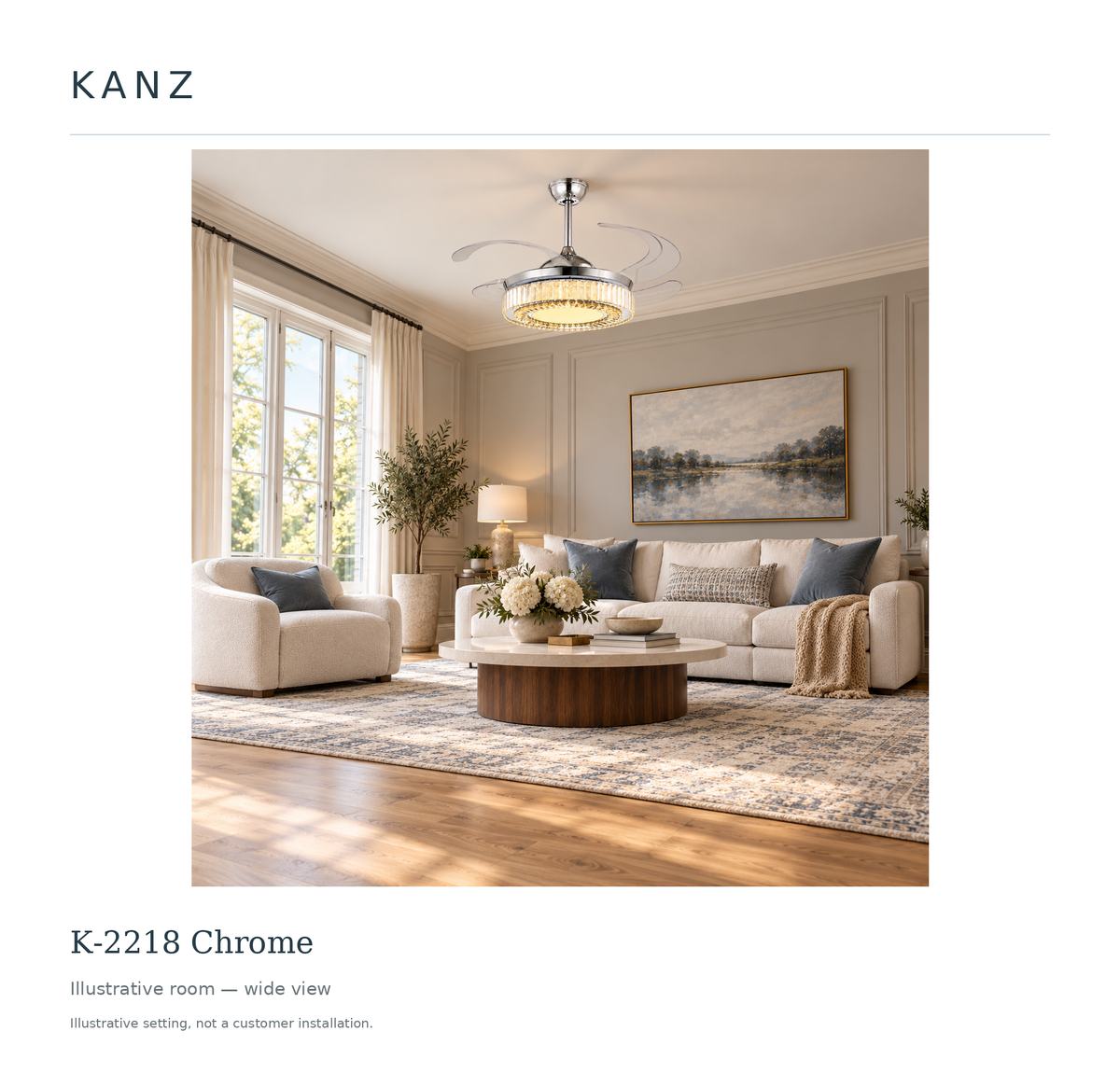 Kanz K-2218 Chrome — Illustrative room — wide view; illustrative setting, not a customer installation.