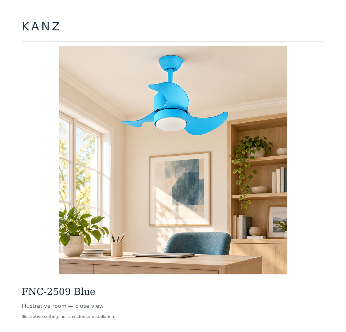 Kanz FNC-2509 Blue — Illustrative room — close view; illustrative setting, not a customer installation.