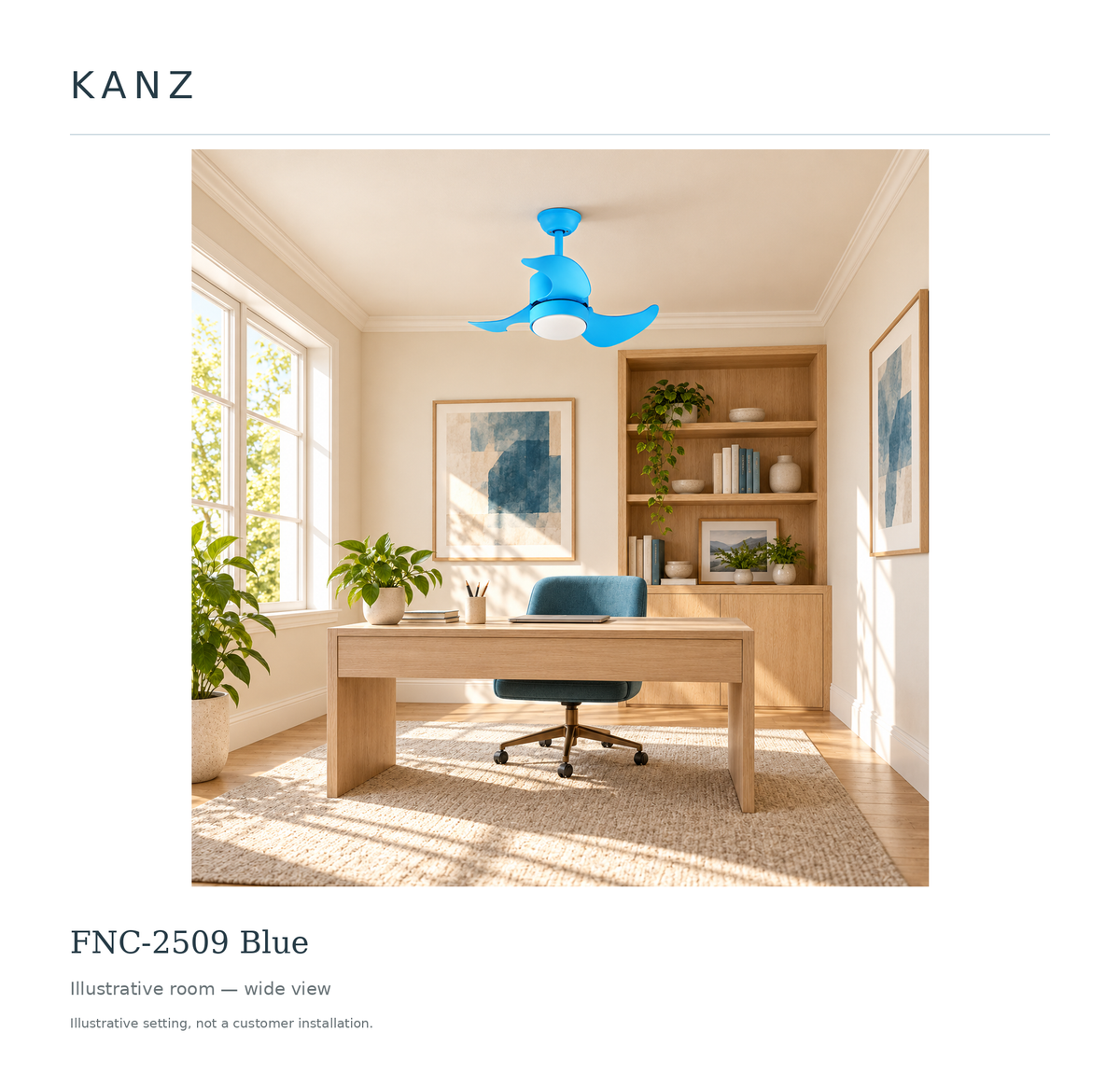Kanz FNC-2509 Blue — Illustrative room — wide view; illustrative setting, not a customer installation.