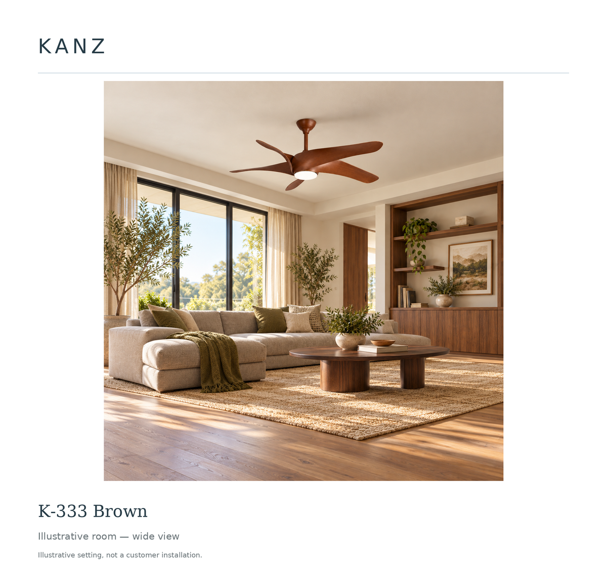 Kanz K-333 Brown — Illustrative room — wide view; illustrative setting, not a customer installation.