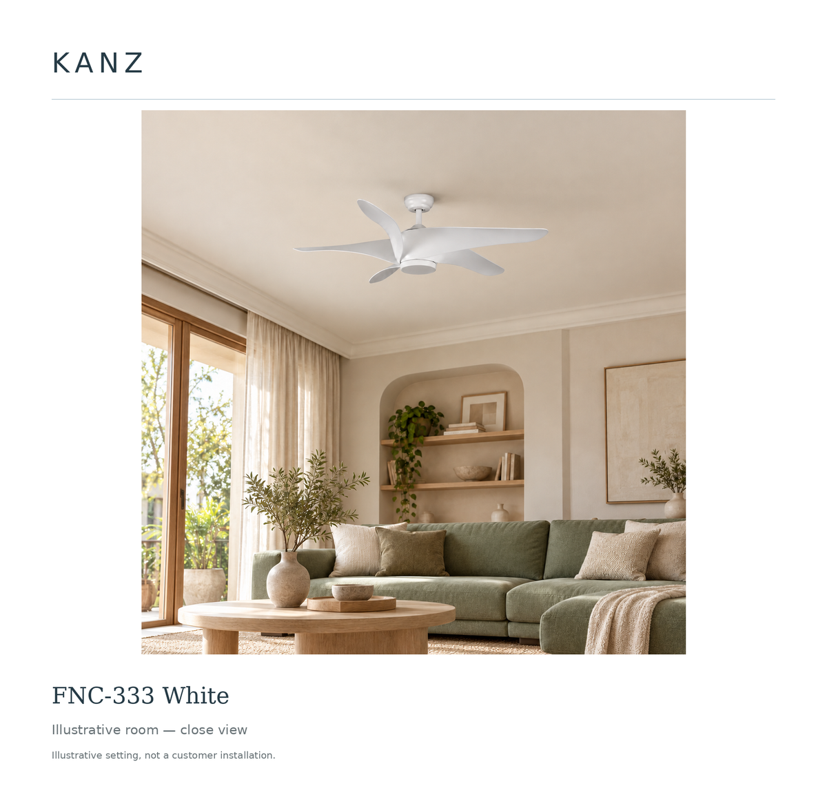 Kanz FNC-333 White — Illustrative room — close view; illustrative setting, not a customer installation.