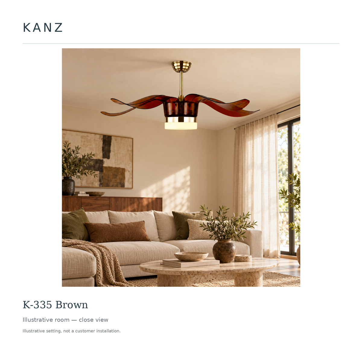 Kanz K-335 Brown — Illustrative room — close view; illustrative setting, not a customer installation.