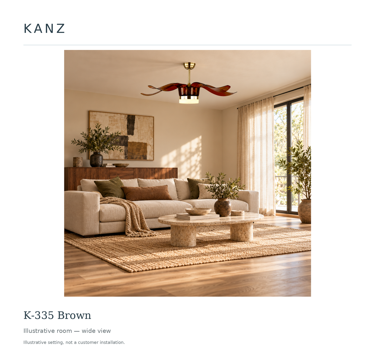 Kanz K-335 Brown — Illustrative room — wide view; illustrative setting, not a customer installation.
