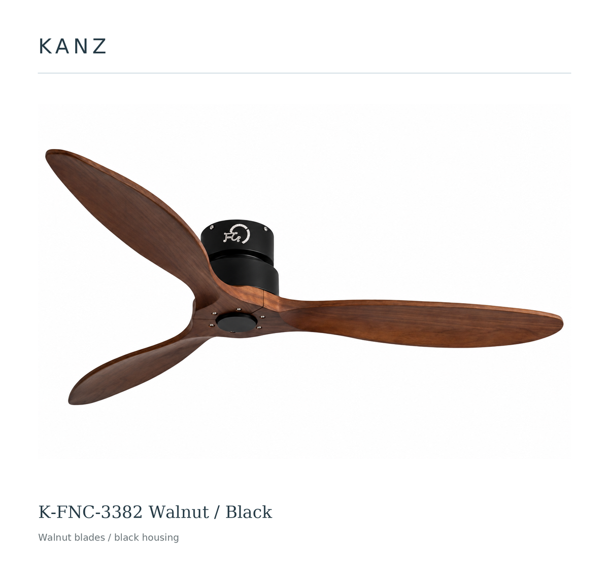K-FNC-3382 Walnut and Black — source-faithful three-blade front view