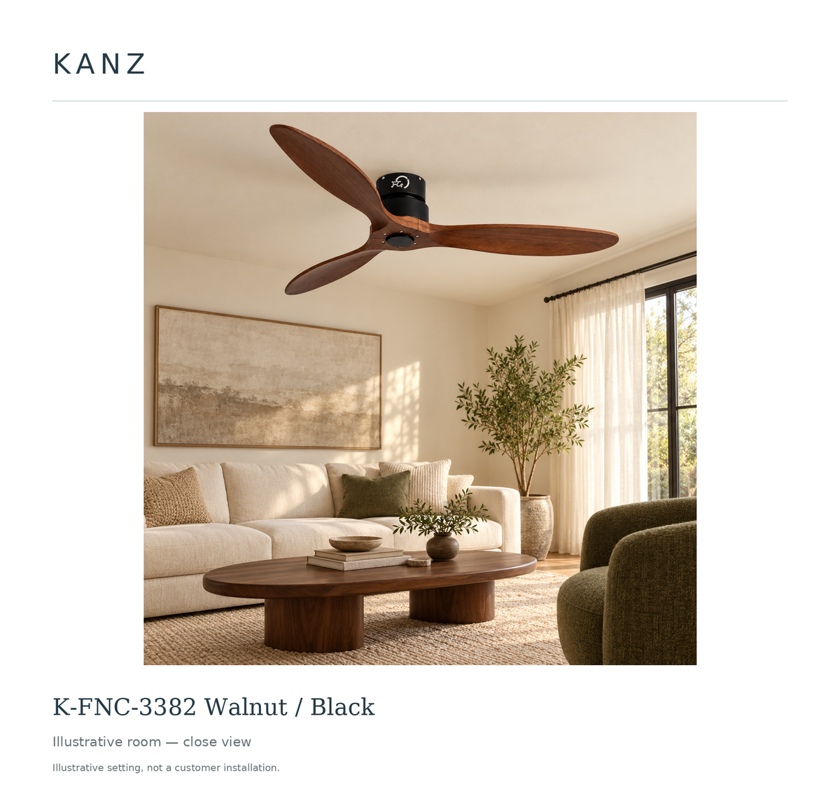 K-FNC-3382 Walnut and Black — illustrative close room view