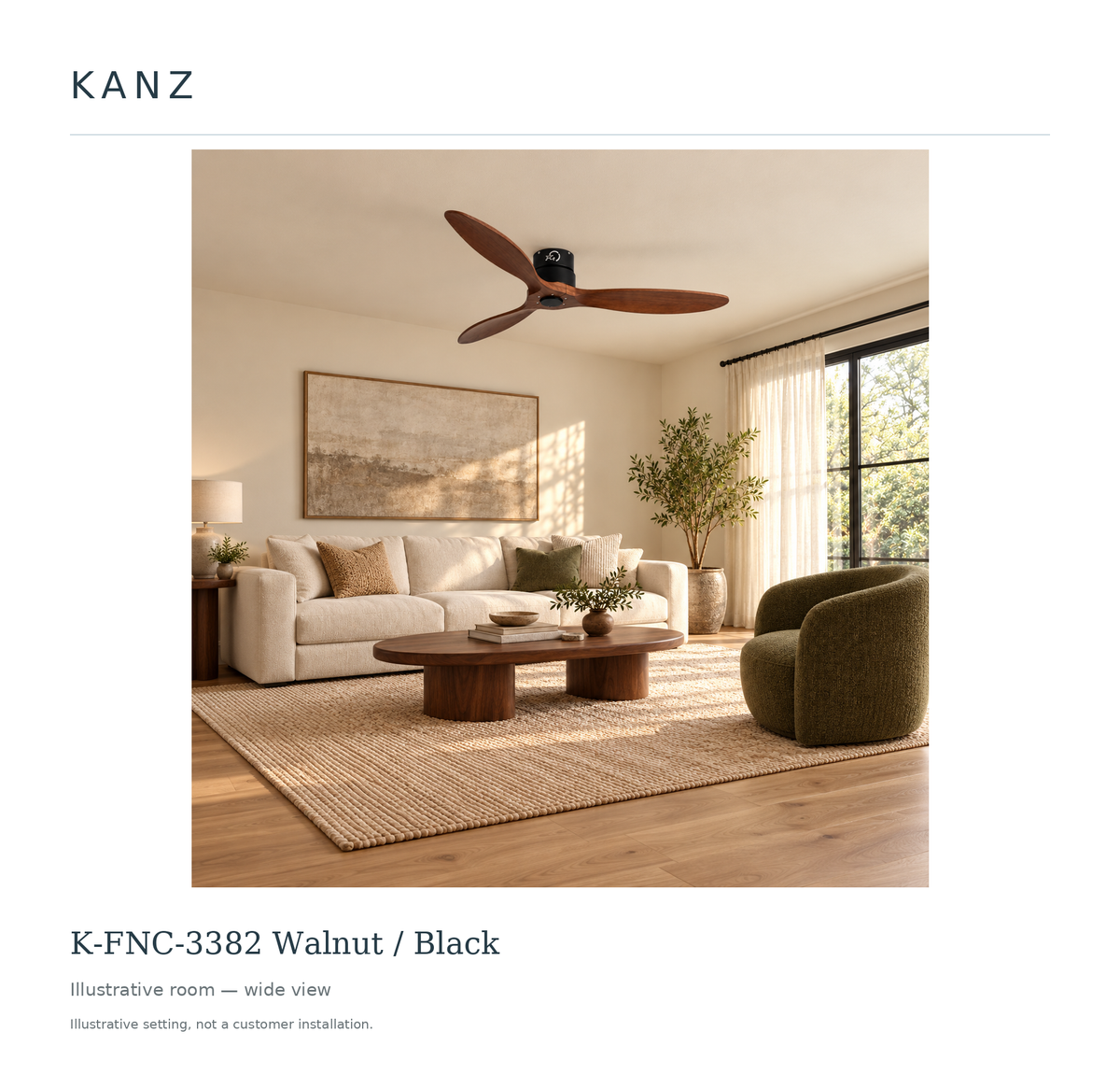 K-FNC-3382 Walnut and Black — illustrative wide room view