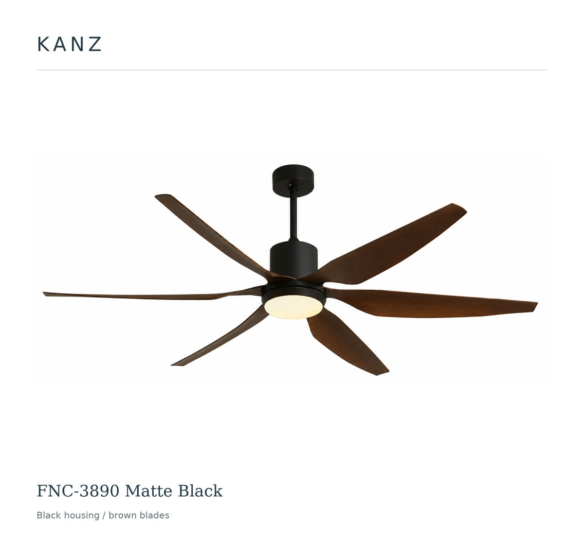 FNC-3890 black housing with six brown blades — front view