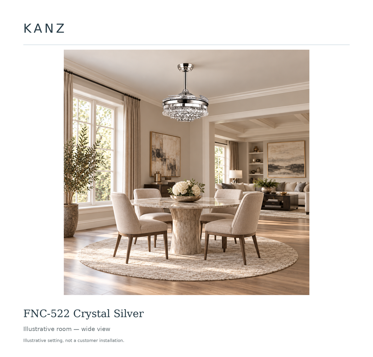 Kanz FNC-522 Crystal Silver — Illustrative room — wide view; illustrative setting, not a customer installation.