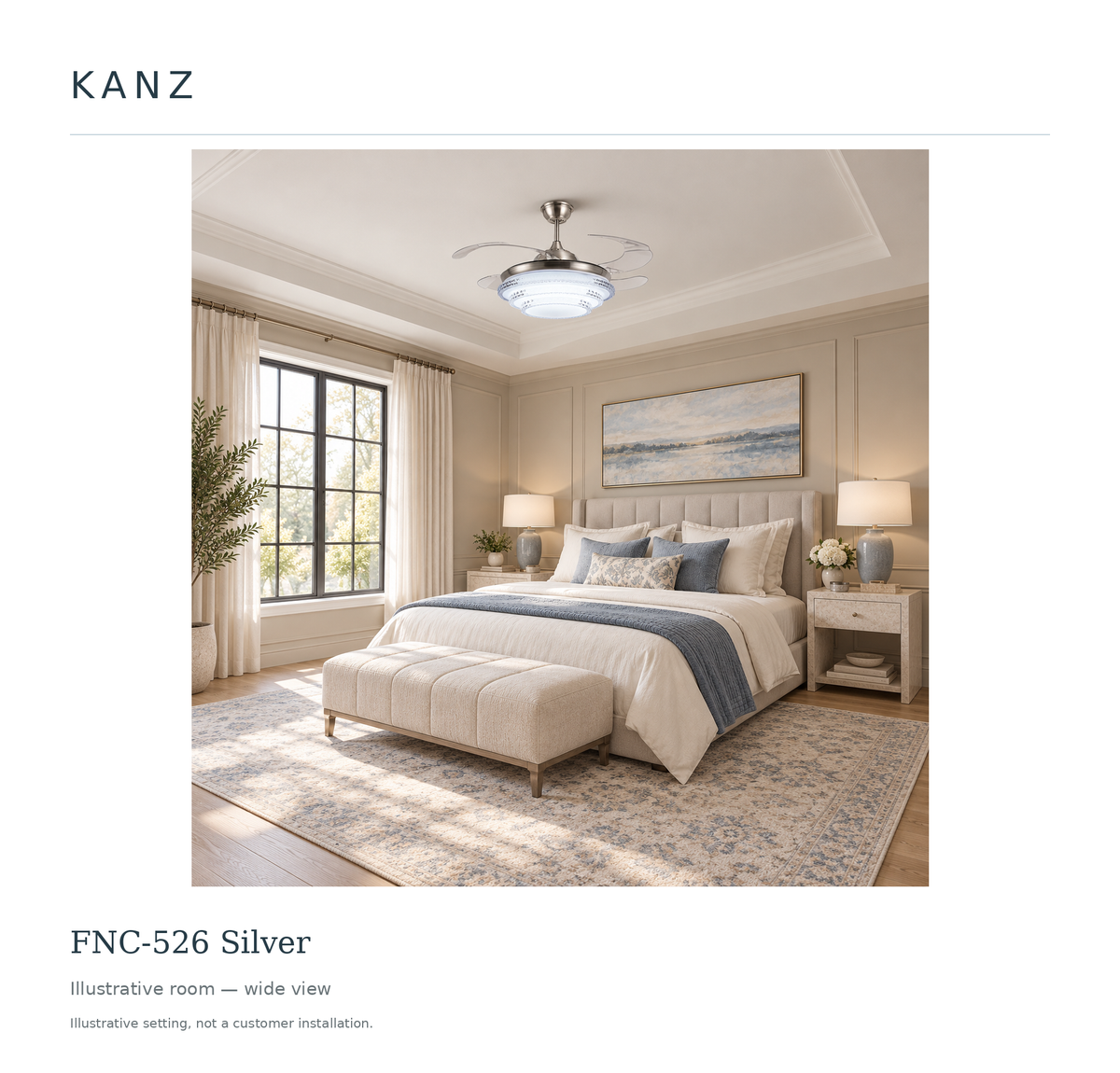 Kanz FNC-526 Silver — Illustrative room — wide view; illustrative setting, not a customer installation.