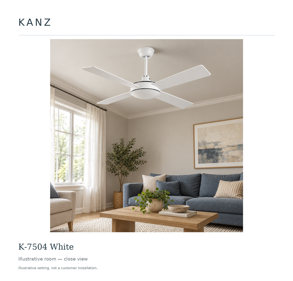 Kanz K-7504 White — Illustrative room — close view; illustrative setting, not a customer installation.