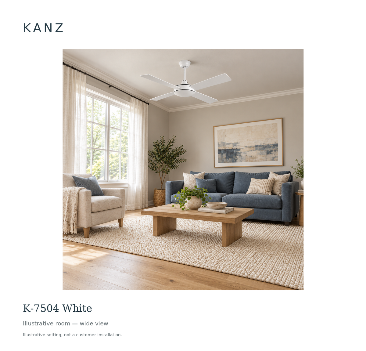 Kanz K-7504 White — Illustrative room — wide view; illustrative setting, not a customer installation.