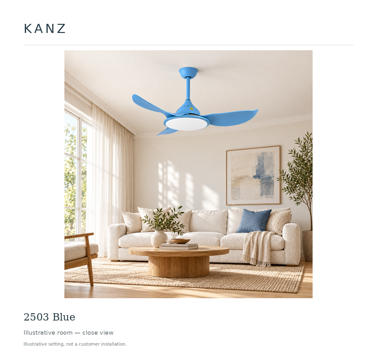 Kanz 2503 Blue — Illustrative room — close view; illustrative setting, not a customer installation.