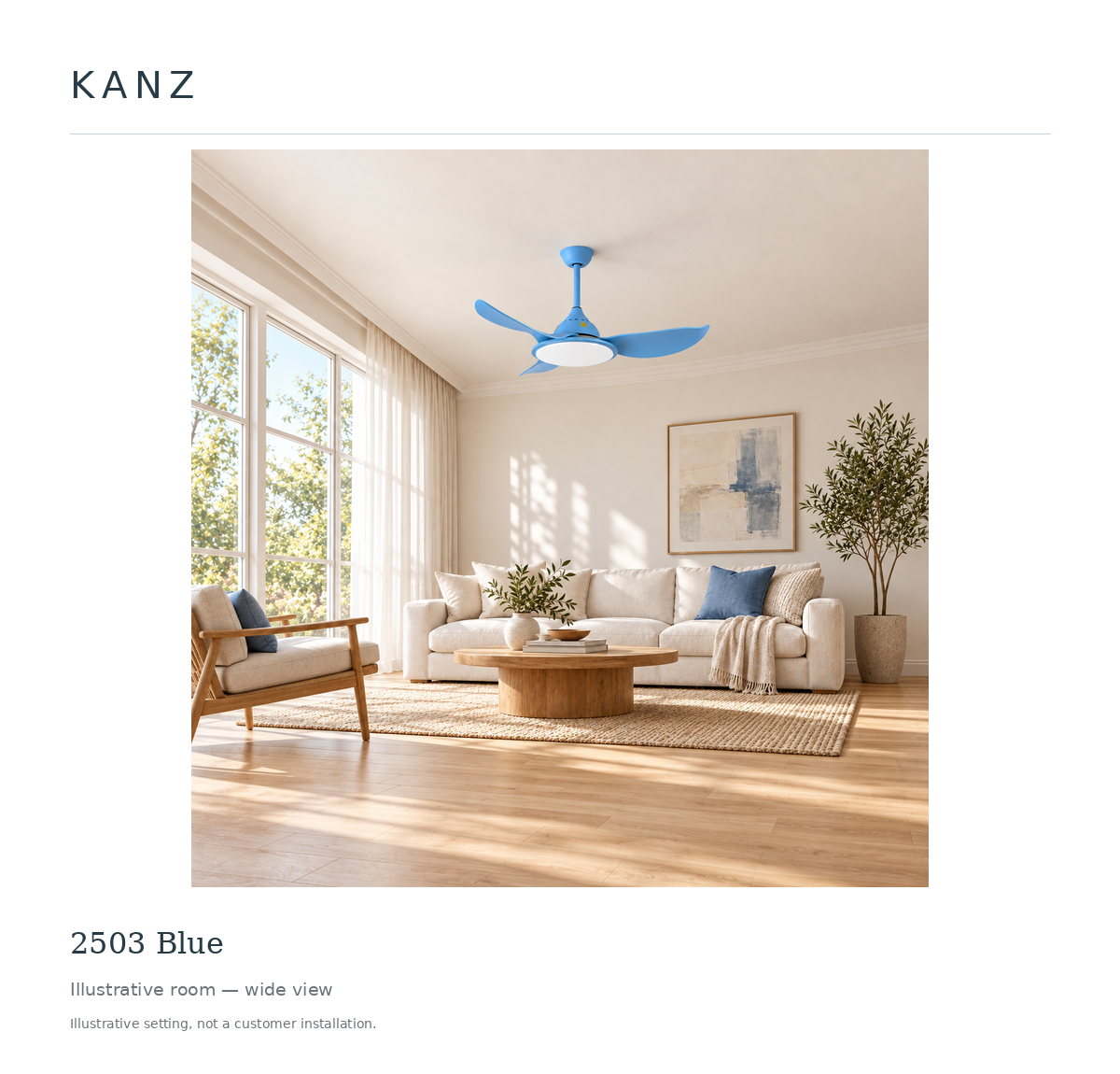 Kanz 2503 Blue — Illustrative room — wide view; illustrative setting, not a customer installation.