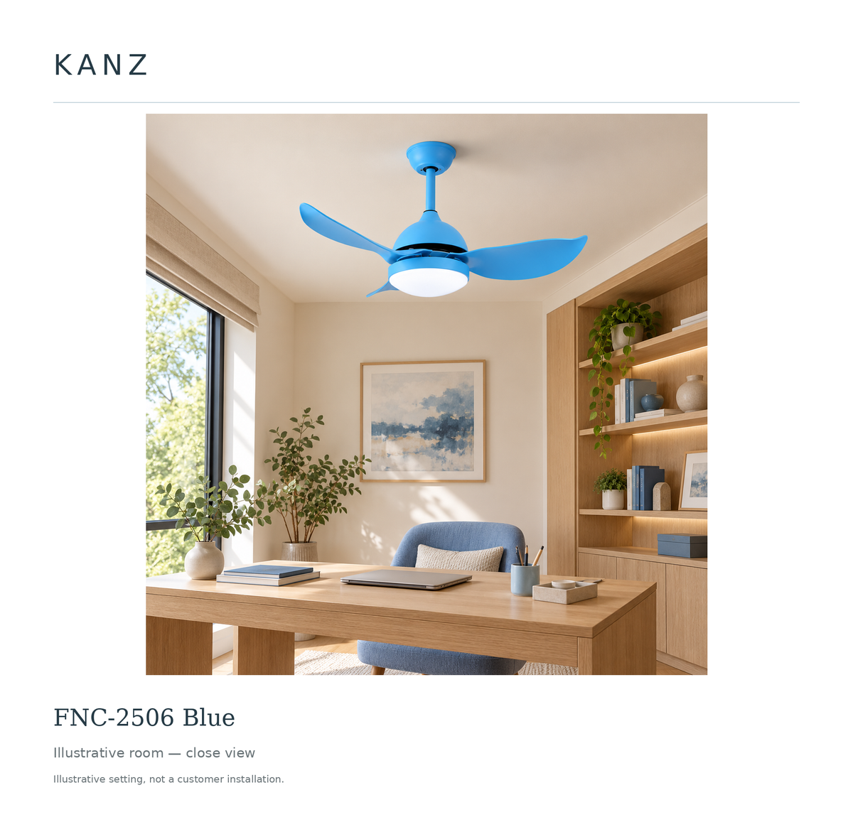 Kanz FNC-2506 Blue — Illustrative room — close view; illustrative setting, not a customer installation.