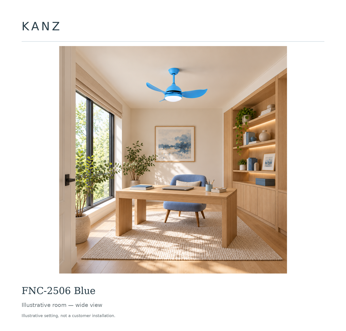 Kanz FNC-2506 Blue — Illustrative room — wide view; illustrative setting, not a customer installation.