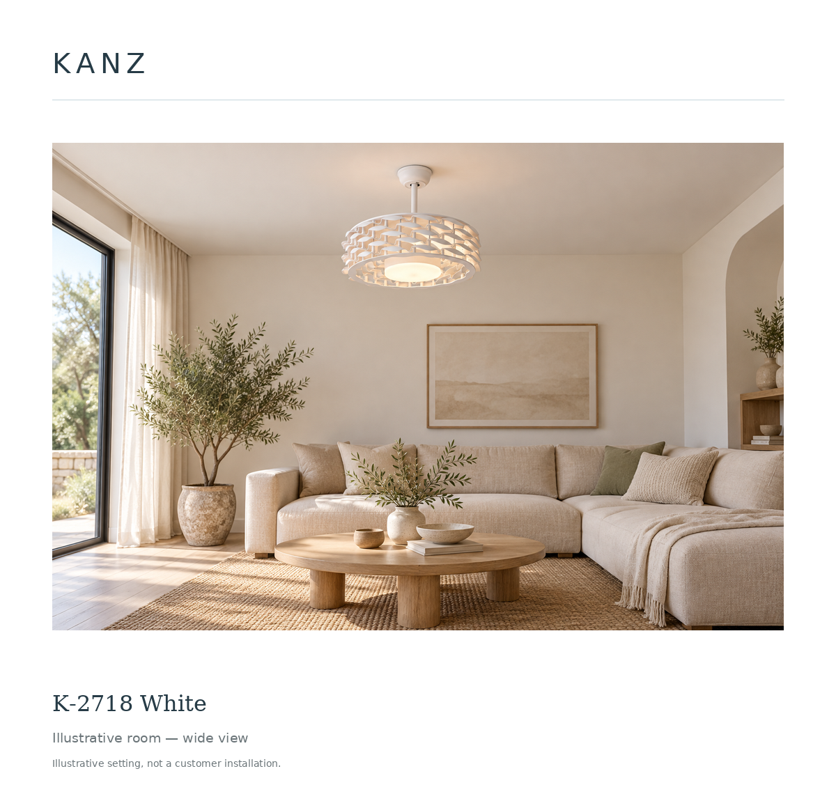 Kanz K-2718 White — Illustrative room — wide view; illustrative setting, not a customer installation.
