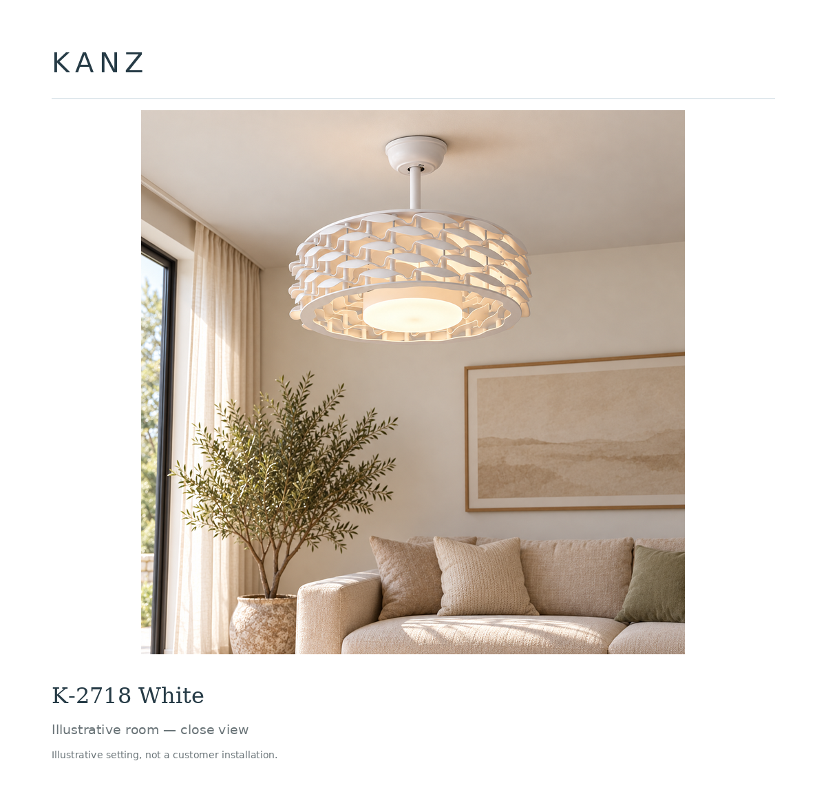 Kanz K-2718 White — Illustrative room — close view; illustrative setting, not a customer installation.