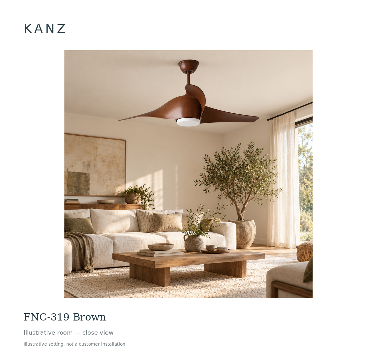 Kanz FNC-319 Brown — Illustrative room — close view; illustrative setting, not a customer installation.