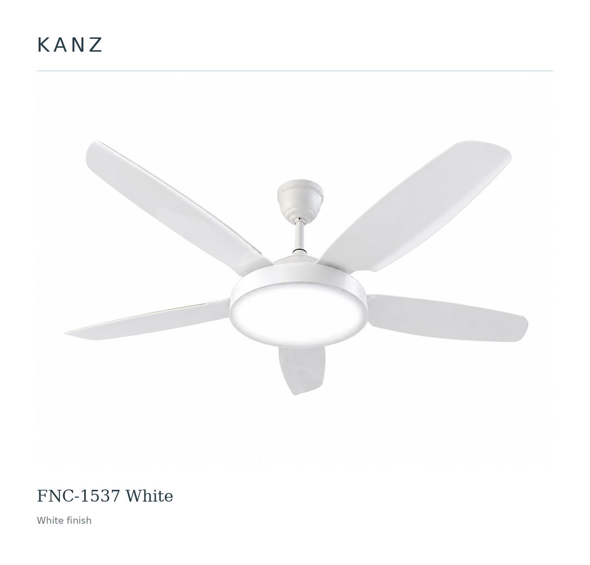 Kanz FNC-1537 White ceiling fan — clean white masthead hero
