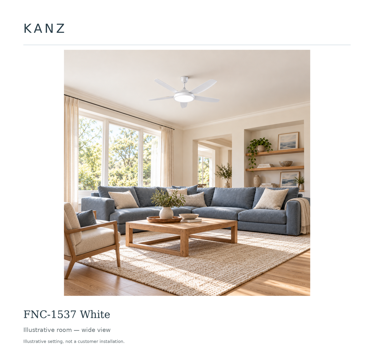 Kanz FNC-1537 White — Illustrative room — wide view; illustrative setting, not a customer installation.