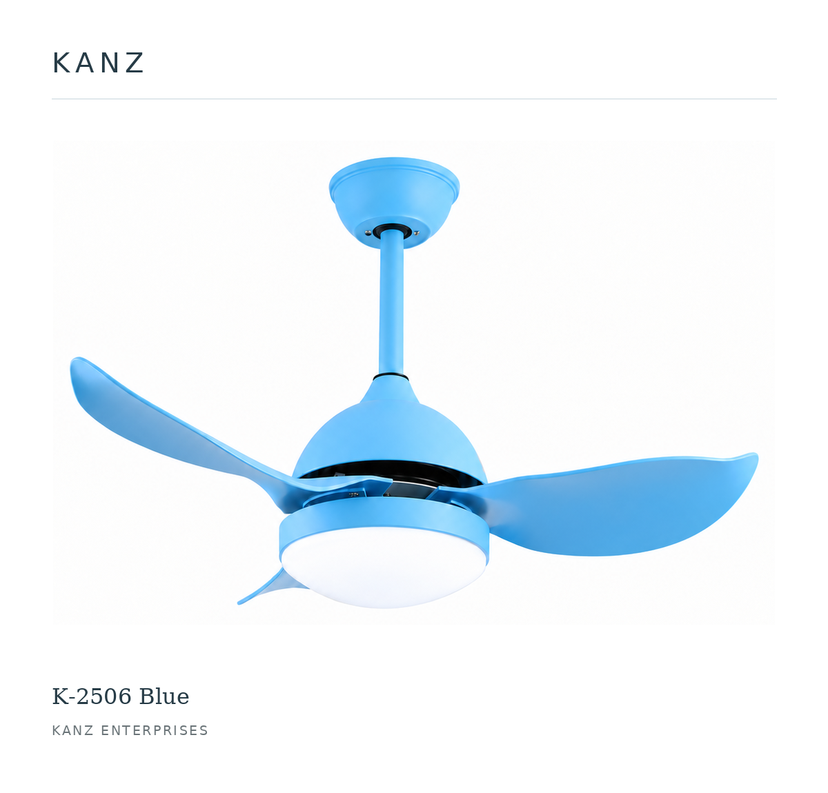 Kanz K-2506 Blue ceiling fan — white masthead product image