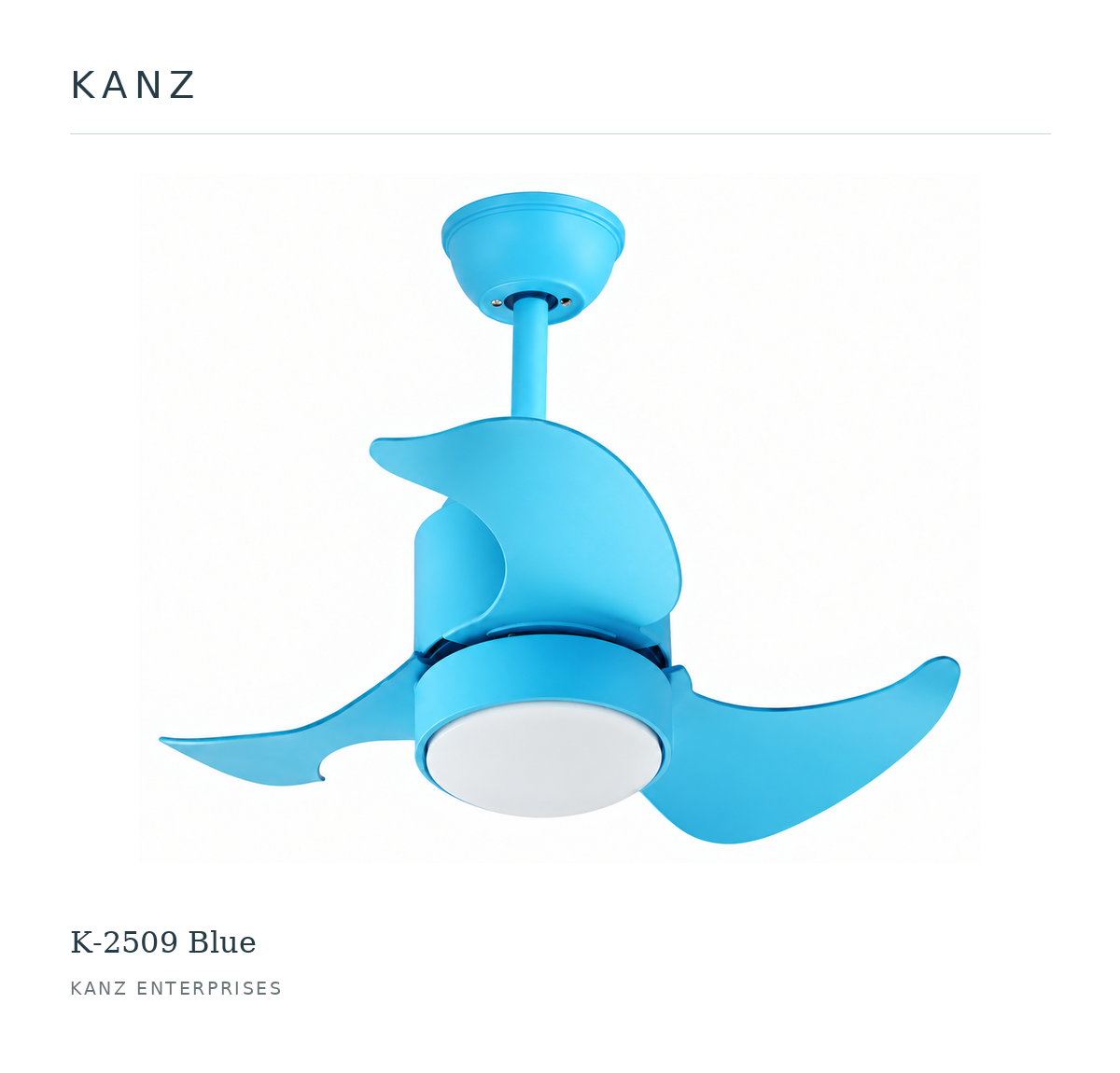 Kanz K-2509 Blue ceiling fan — white masthead product image