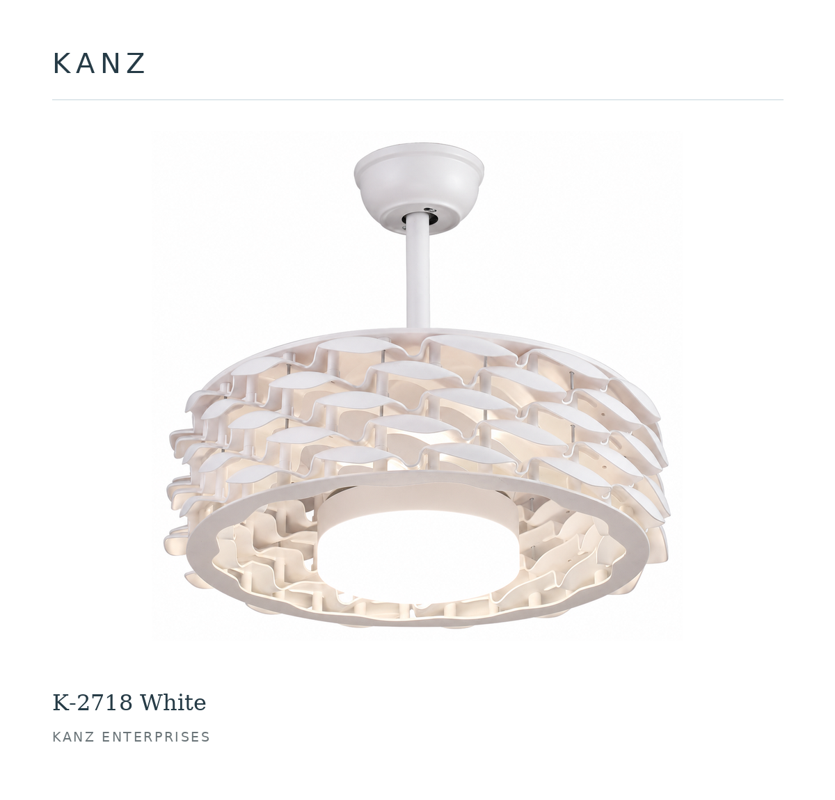 Kanz K-2718 White ceiling fan — white masthead product image