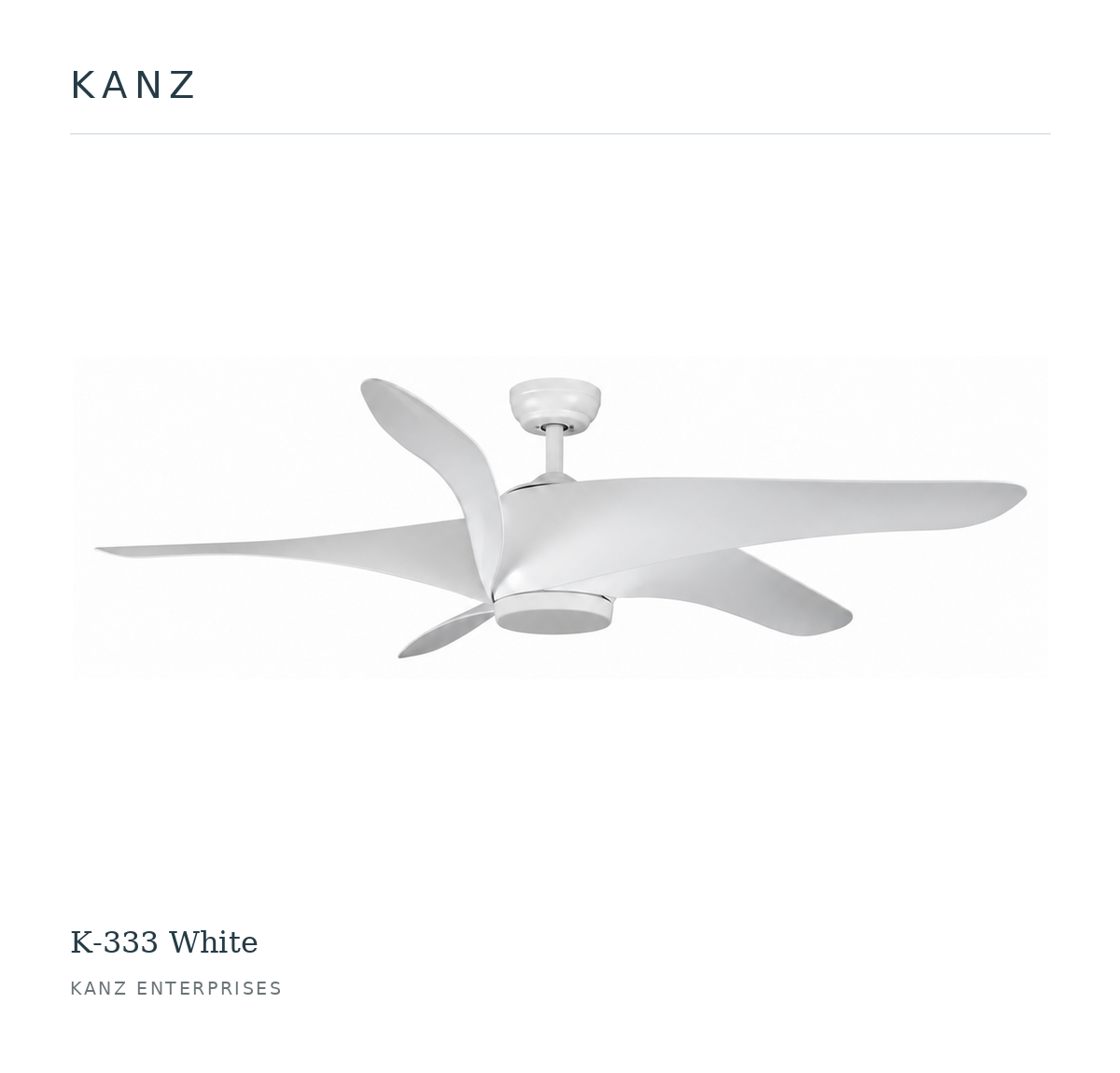 Kanz K-333 White ceiling fan — white masthead product image