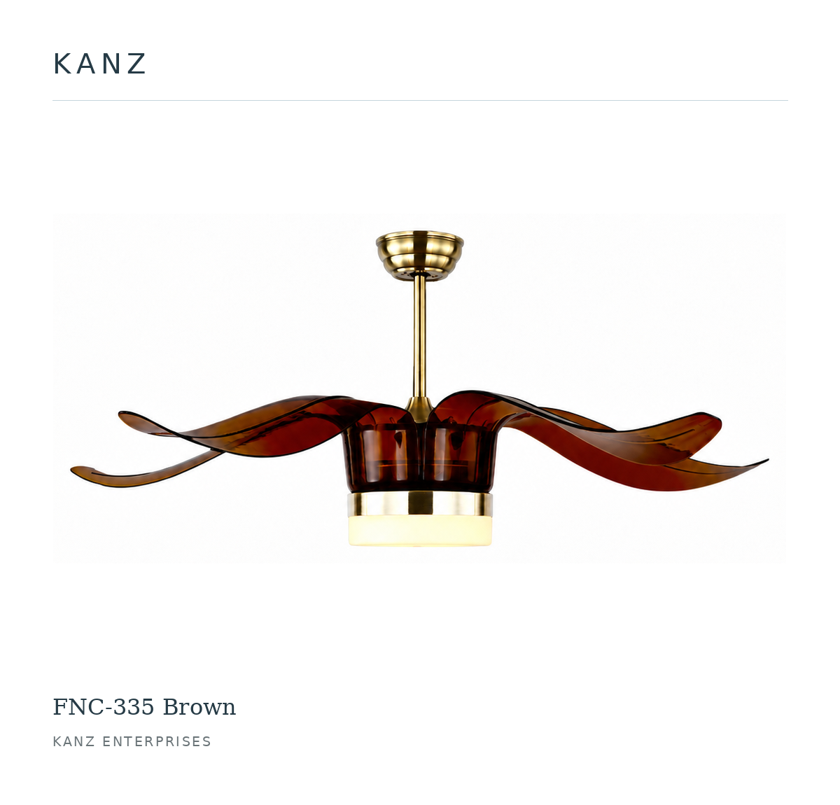 Kanz FNC-335 Brown ceiling fan — white masthead product image