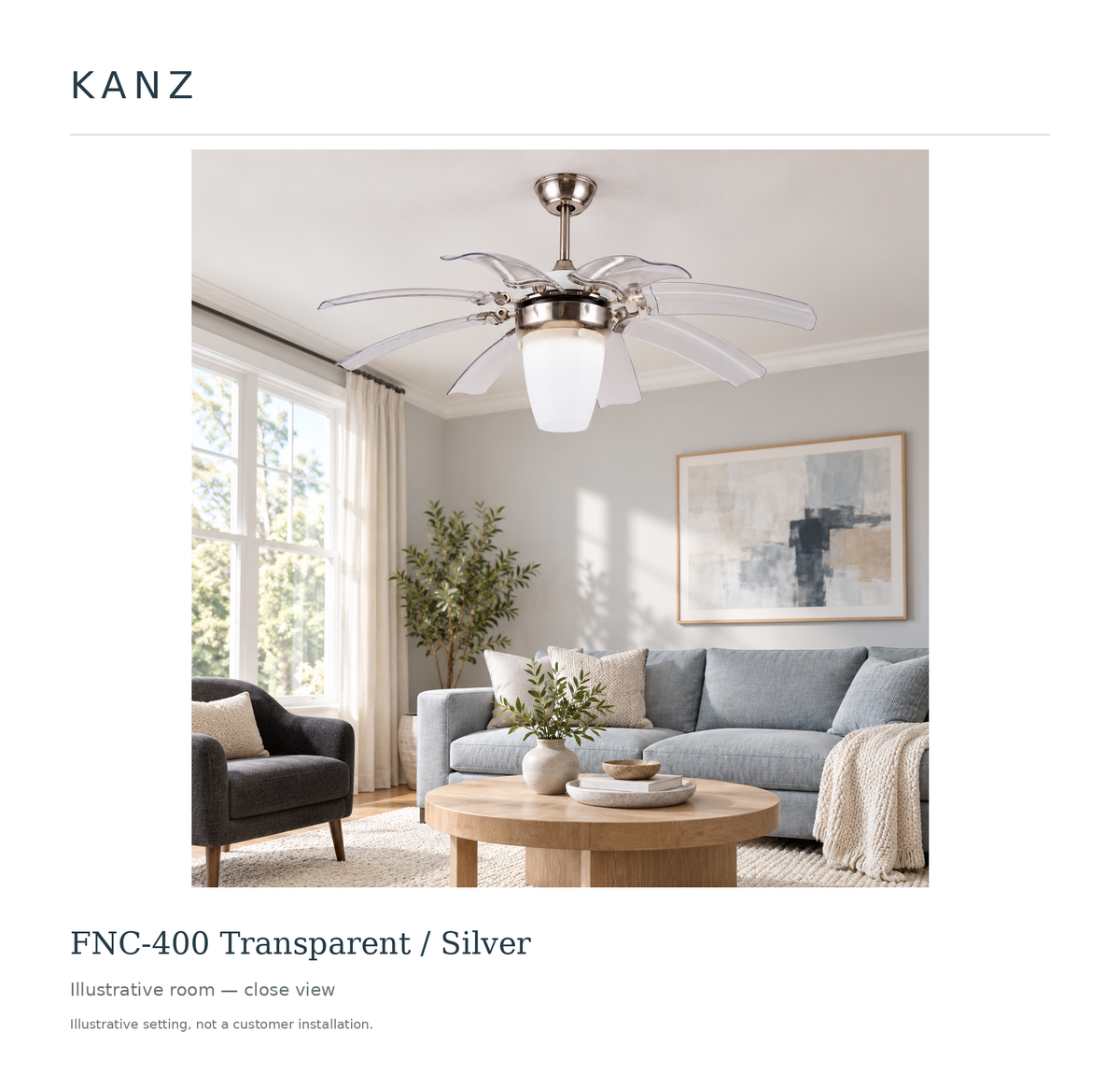 FNC-400 Transparent / Silver — Illustrative living room, close view