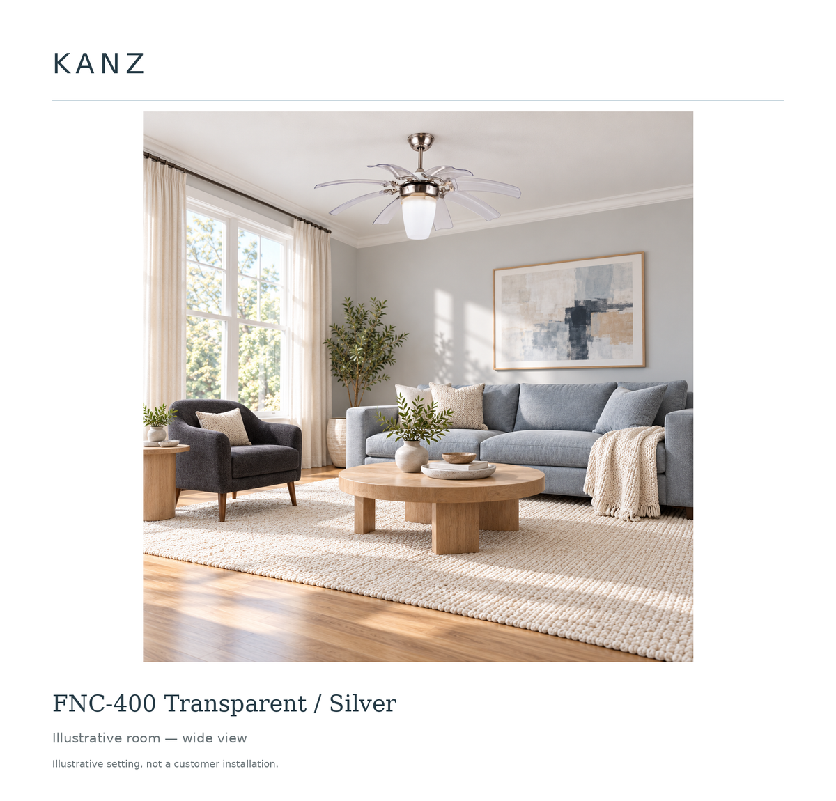 FNC-400 Transparent / Silver — Illustrative living room, wide view