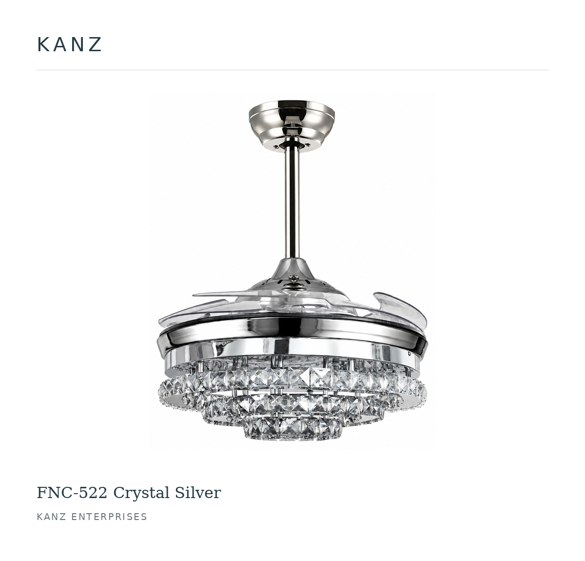Kanz FNC-522 Crystal Silver ceiling fan — white masthead product image
