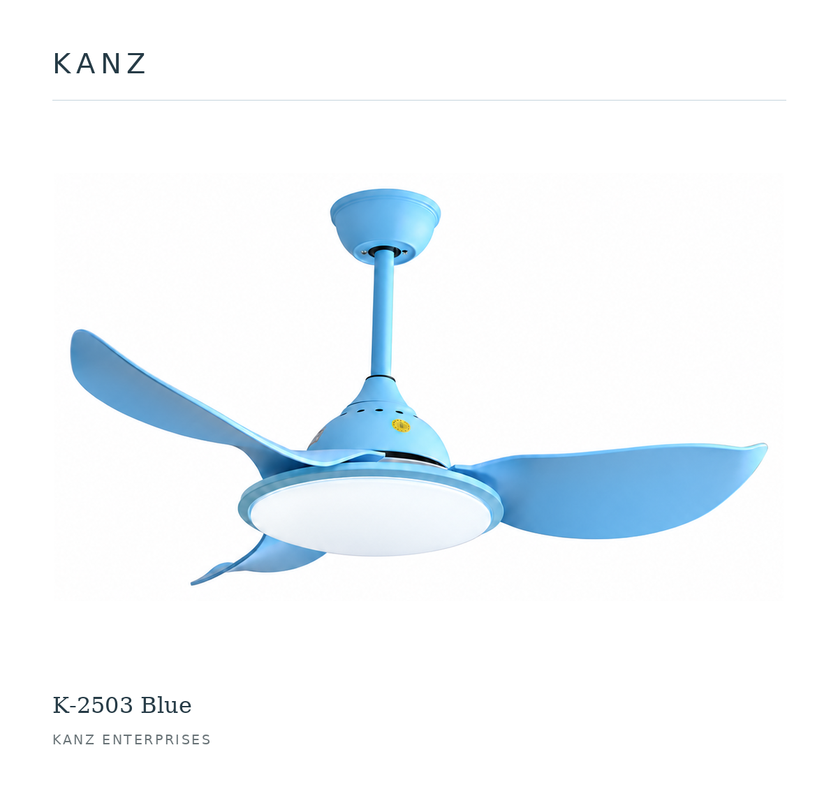 Kanz K-2503 Blue ceiling fan — white masthead product image