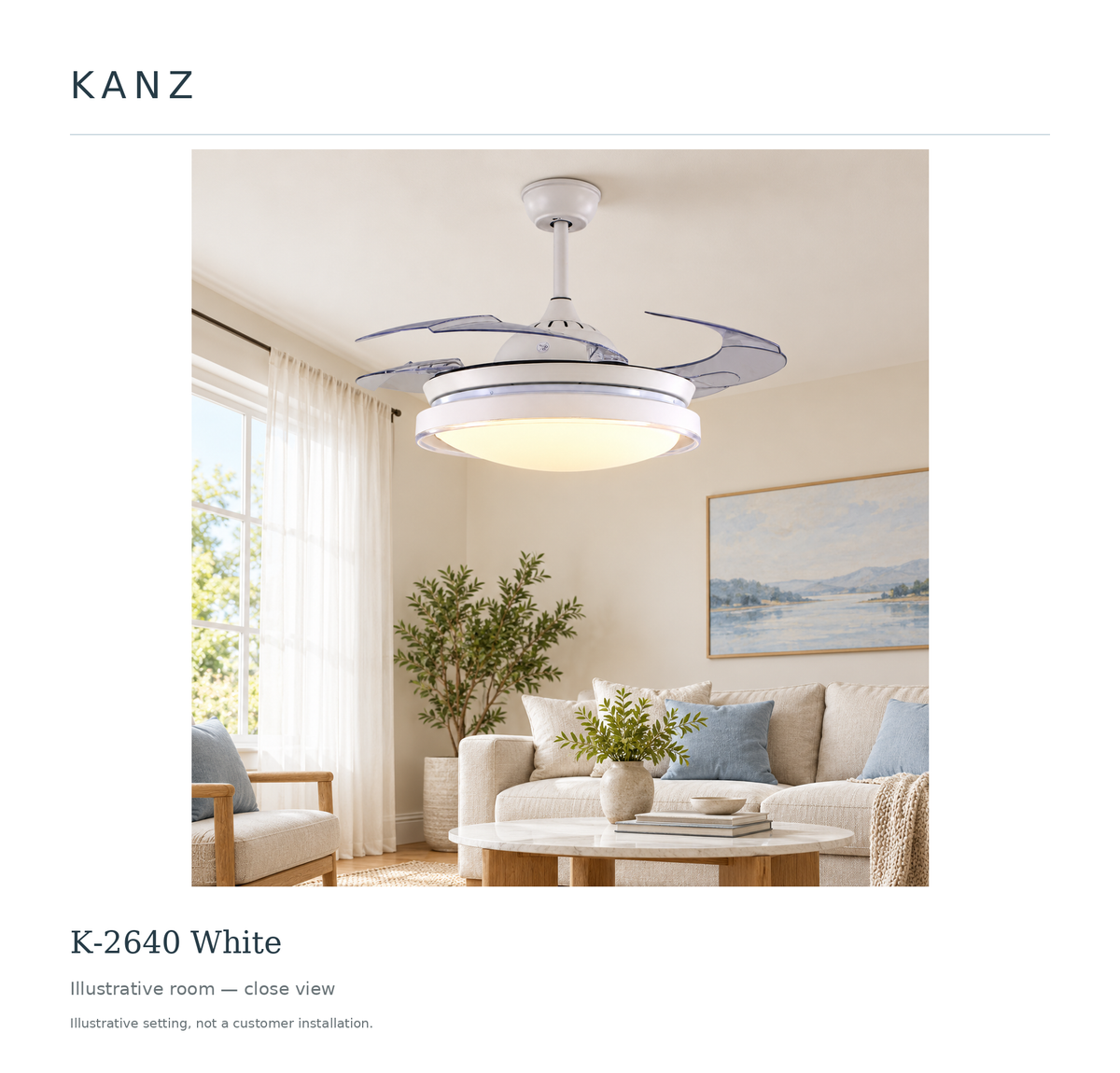 Kanz K-2640 White — Illustrative room — close view; illustrative setting, not a customer installation.