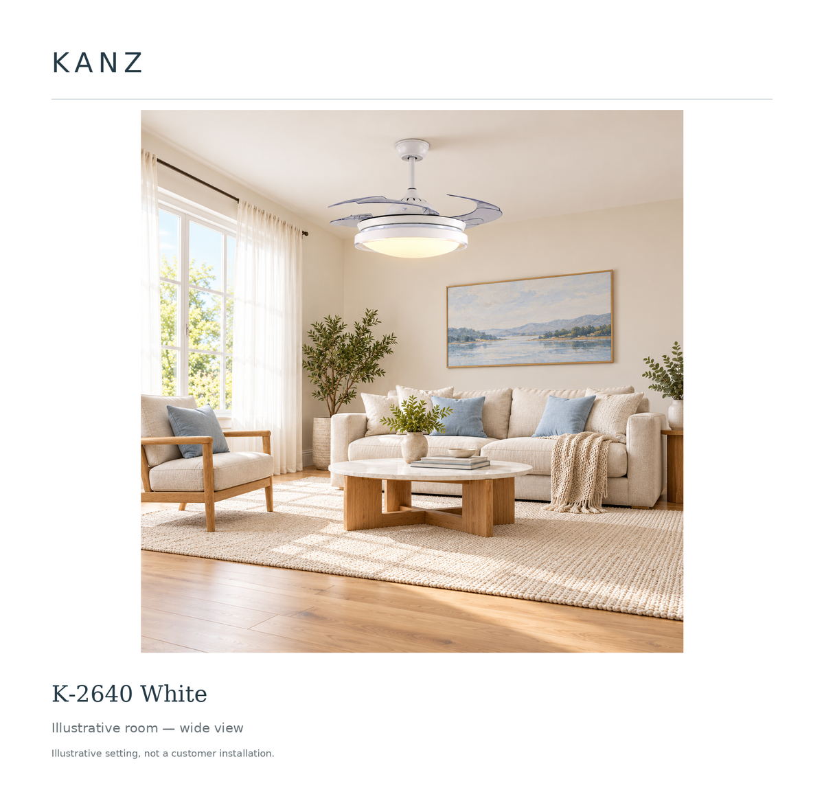 Kanz K-2640 White — Illustrative room — wide view; illustrative setting, not a customer installation.