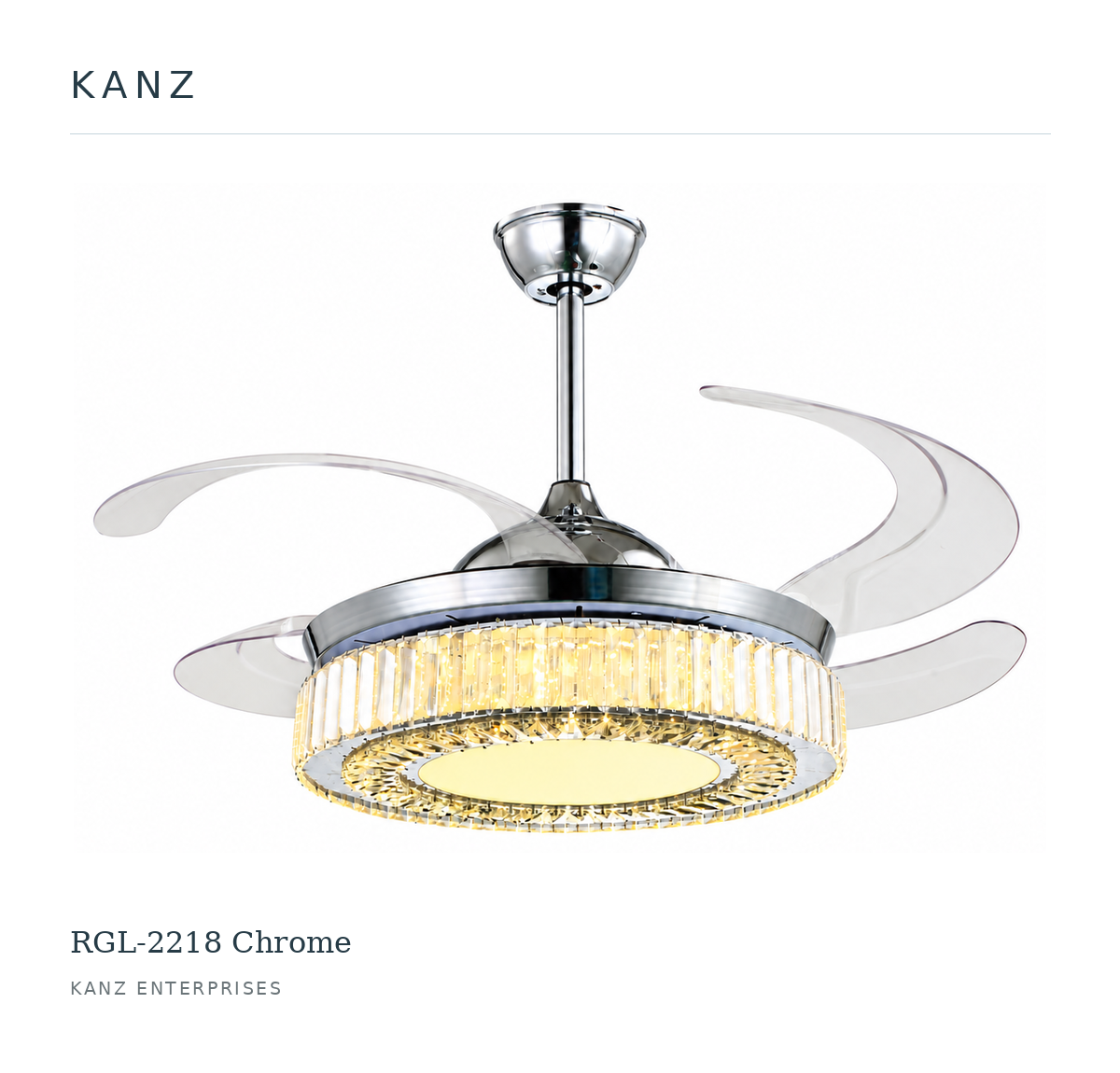 Kanz RGL-2218 Chrome ceiling fan — white masthead product image